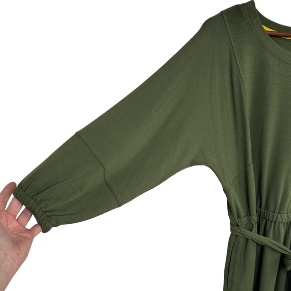 Anthropologie Thalia  Dress Size Small Moss Green Belt Waist Lagenlook Midi NWT - Picture 10 of 14